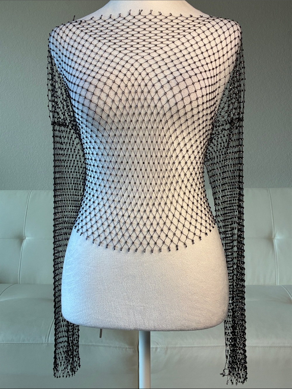 Black Rhinestones Beaded Fishnet Cover-Up - Top Women Swim